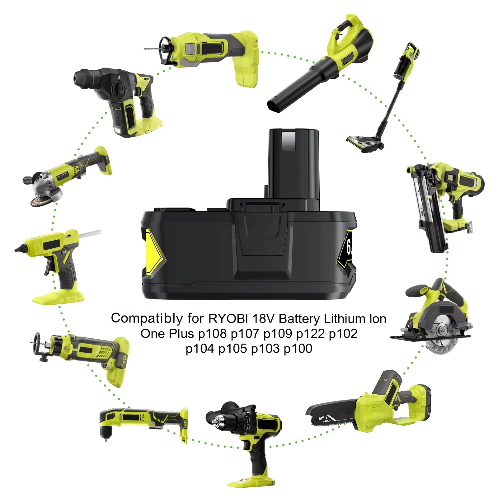 6000mAh/9000mAh 18V Vervanging Lithium Batterij Voor Ryobi Plus P108 P109 P102 P103 P104 P105 P107 P117 Power Tools Baterry
