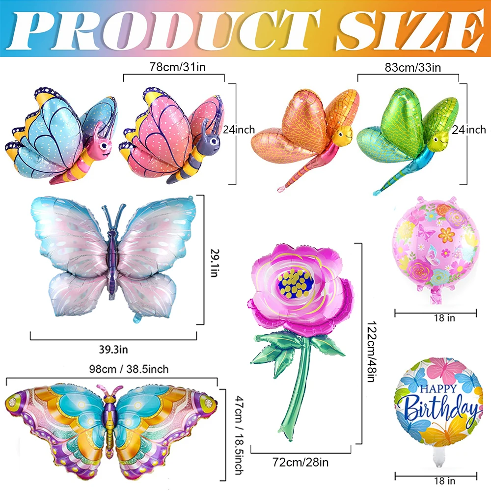 Giant Butterfly Big Dragonfly Helium Foil Balloons for Butterfly Theme Birthday Party Wedding Decorations Baby Shower Supplies