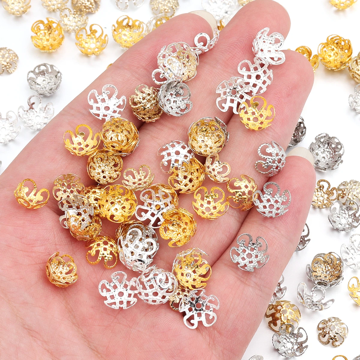 100Pcs/Lot Flower Beads Caps Petal End Loose Spacer Beads For Necklace Earrings DIY Jewelry Making  Accessories Wholesale