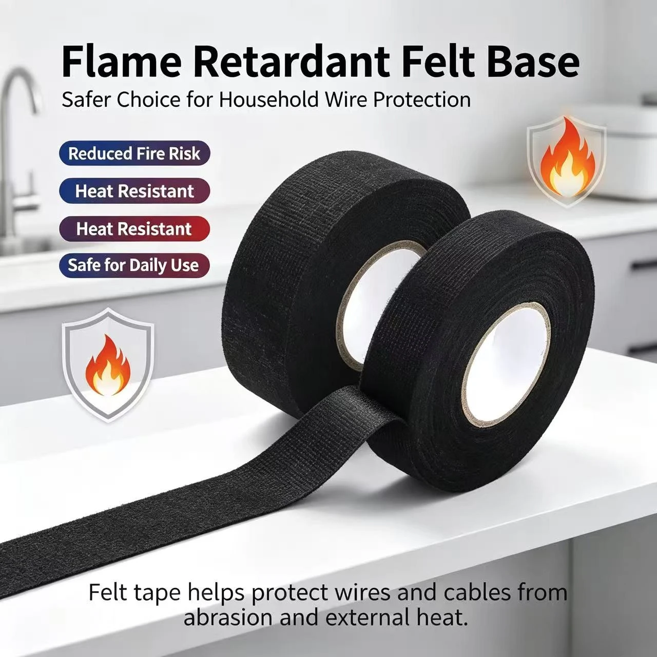 Fleece Cloth Tape, High Temperature Resistant Self-Adhesive Fabric Tape for Cable Wrapping, Household Wire Management