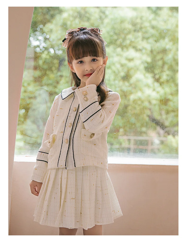 2023 Fashion Kids Girls Princess Clothes Set Spring Autumn Children Coat Outwear+Skirts Vintage Outfits Suit for 3-12yrs