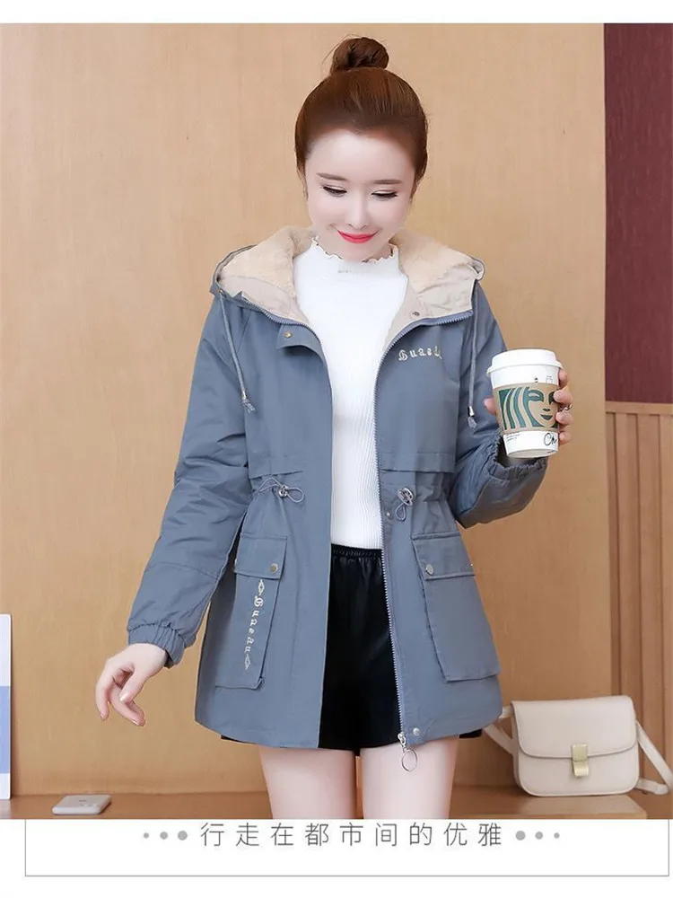 Winter Loose Hooded Thicken Fleece Lined Parkas Warm Casual Trenchcoat Korean Mid-length Coat Windbreaker Snow Jacket Outwear