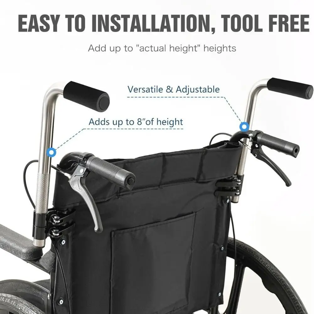 2PCS Stainless Steel Wheelchair Handle Extender 300 Lbs Load Capacity Telescopic Push Handle Extension Easy Installation