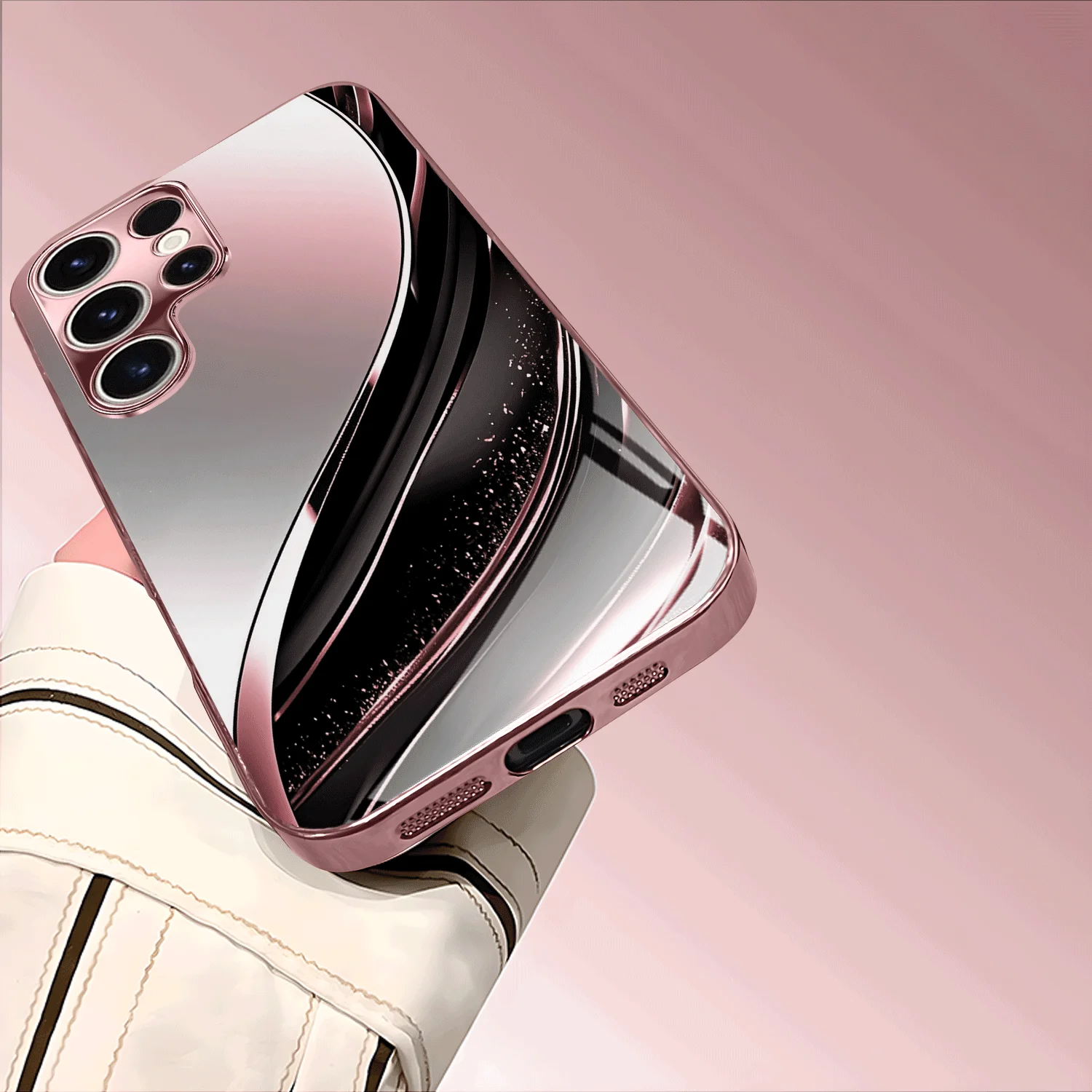 Simple Line Pattern Pink Electroplated Glass Phone case, Suitable for Samsung S26 Ultra/S25/S24/S23/S22/S21/S20 and other models