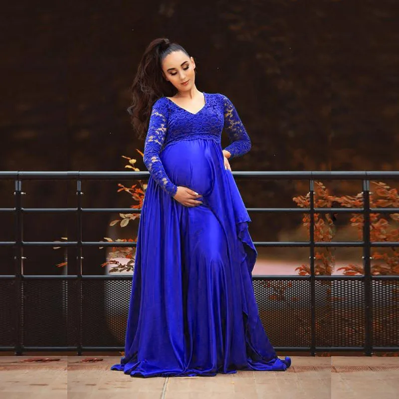 

New Maternity Dress V-neck long sleeves Photography Sexy Classic Pregnancy Dresses For Photo Shoot Red Blue Pregnancy Dress