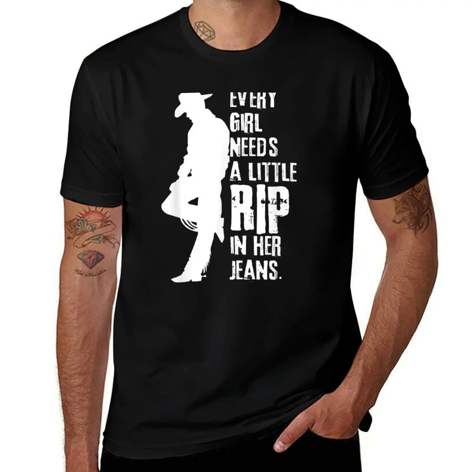 every girl needs a little rip in her jeans T-Shirt Basic Plain Short Sleeve Crew Neck Tee