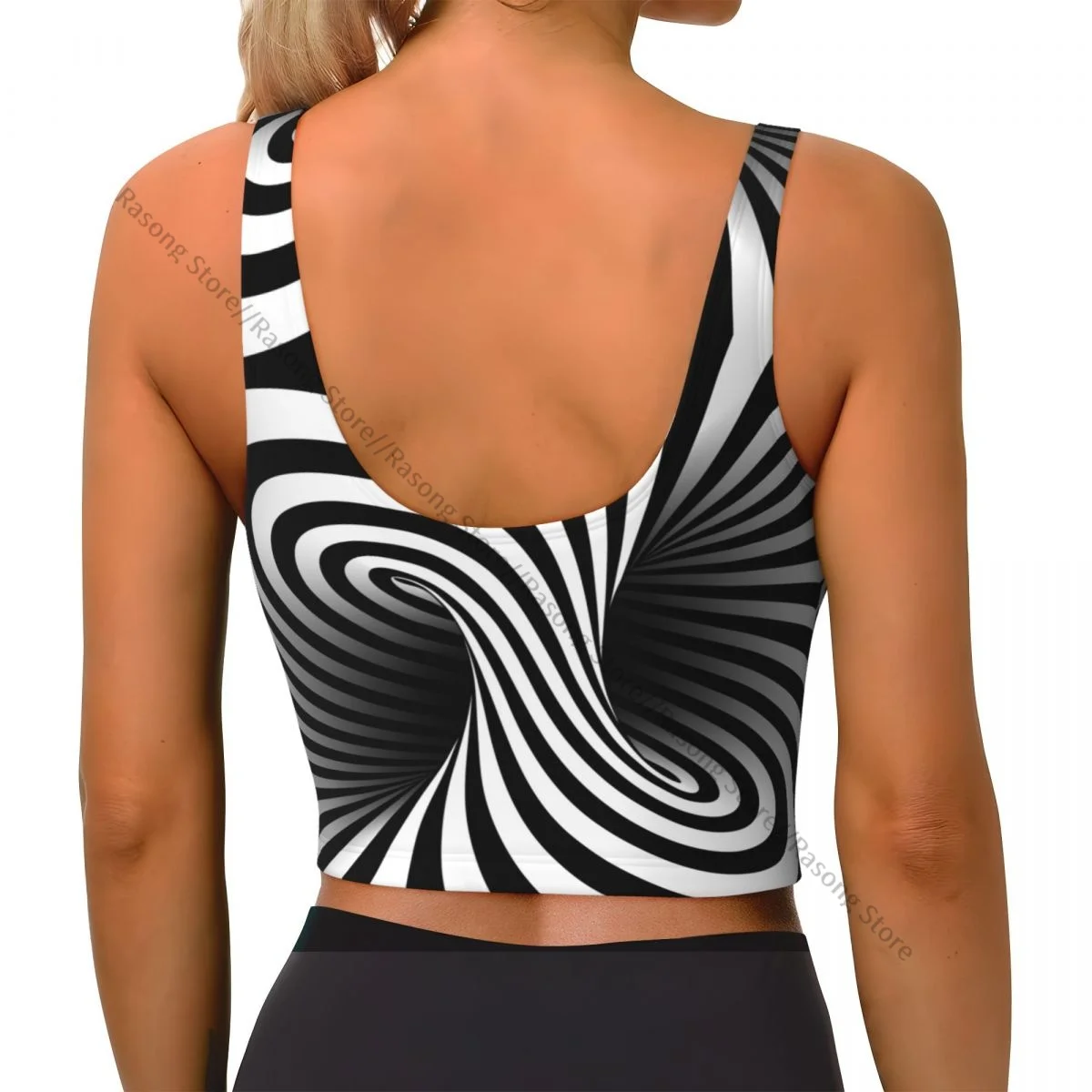Yoga Vest Women Gym Sports Crop Tops Shaded Torus Geometrical Twisting Stripes Streetwear Workout Breathable Tank Top Female
