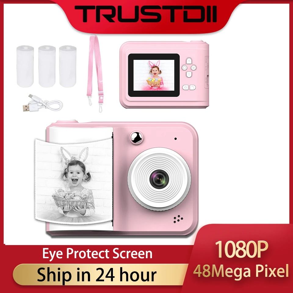 Trustdii 1080P HD Kids Camera Instant Print 48 Mega Pixel Eye Protect Screen Children Digital Camera Gift Video Photo Cam