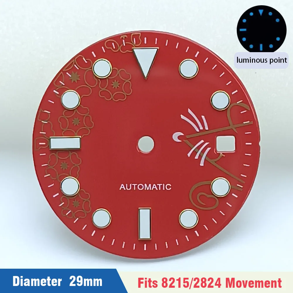 29/28.5mm green/blue luminous dial replacement accessory for NH35/8215/2824/821A/2813 movement