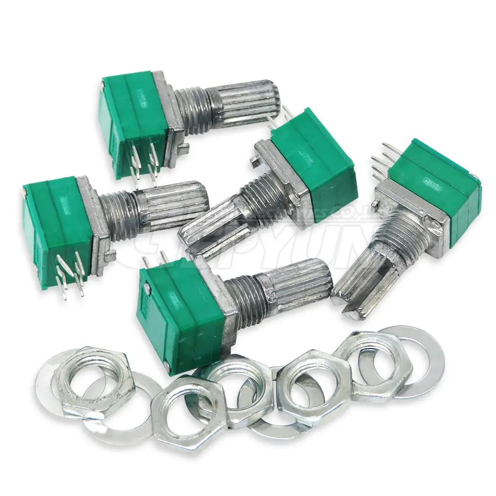 5 Buah RV097 RK097 5K 10K 20K 50K 100K 500K dengan Sakelar Audio 3pin 5pin 6pin 8pin Poros 15Mm Amplifier Potensiometer Penyegelan
