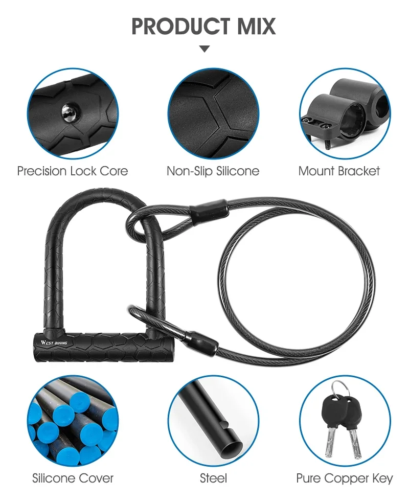 Bicycle Lock Anti-Theft Alloy Steel U Lock Set Anti Hydraulic Shear Safety Cable Padlock Motorcycle Scooter Bicycle Accessories