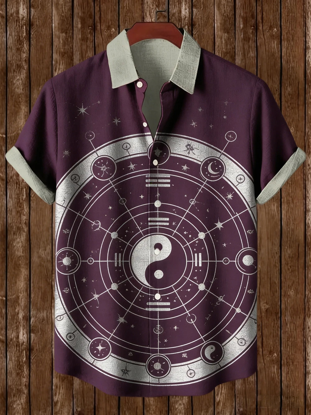 Hot Selling Color Blocking Auspicious Cloud Lucky Chinese Knot Printed Short Sleeved Shirt for Men's Leisure Vacation Shirt