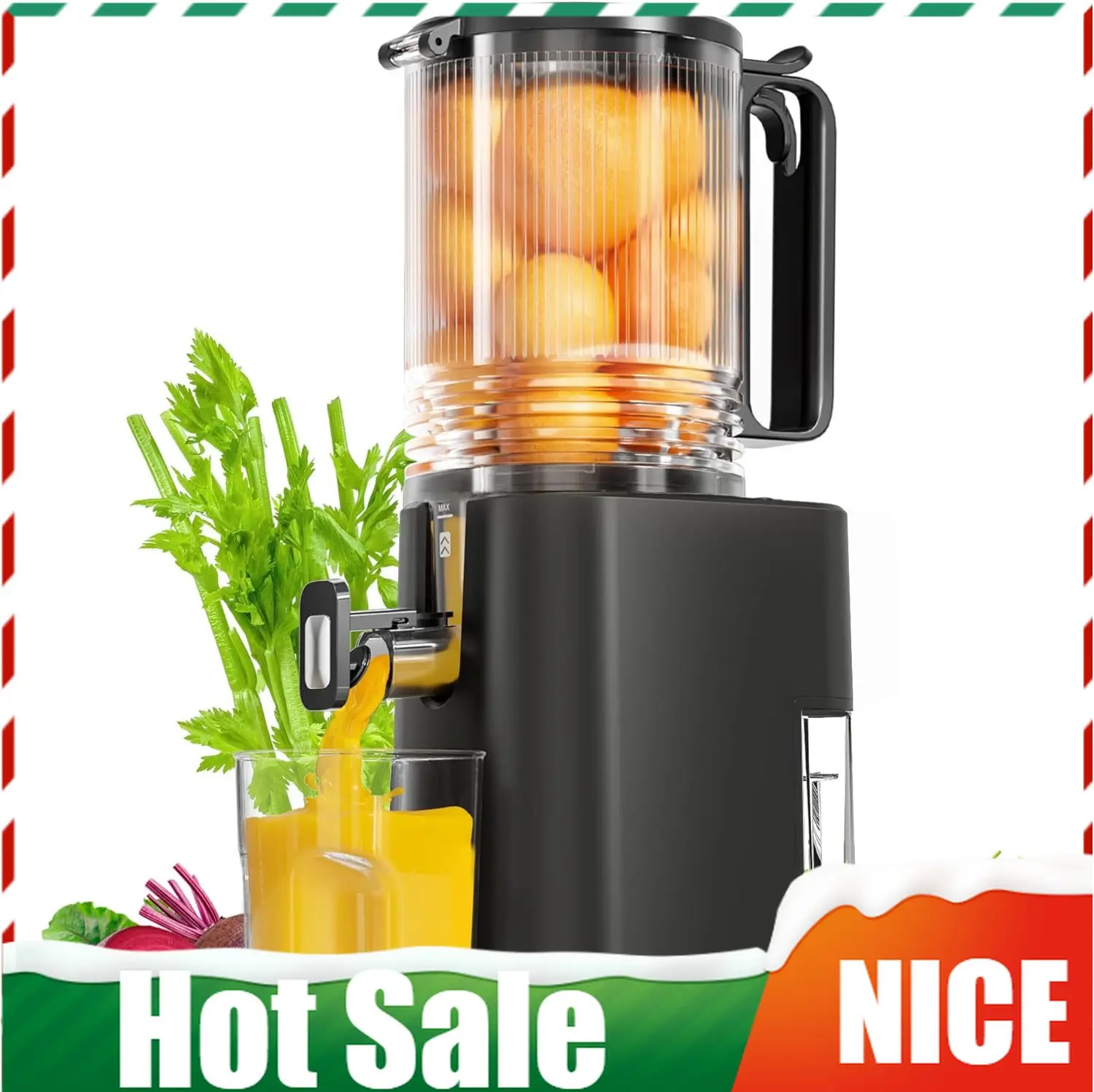 

5.5inch Wide Feed Chute Juicer Machine, Slow Masticating Juicer for Whole Vegetables & Fruits, Gray