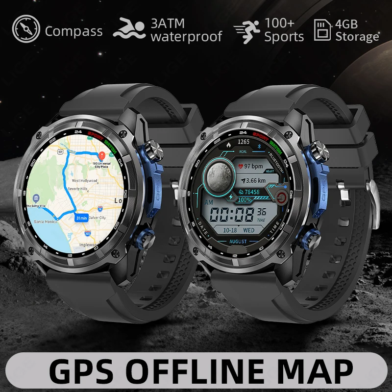 

LIGE GPS Smart Watch Men Offline Map 860mAh Battery 4GB Memory Waterproof Outdoor Sports Smartwatch Militray Smart Bracelet New
