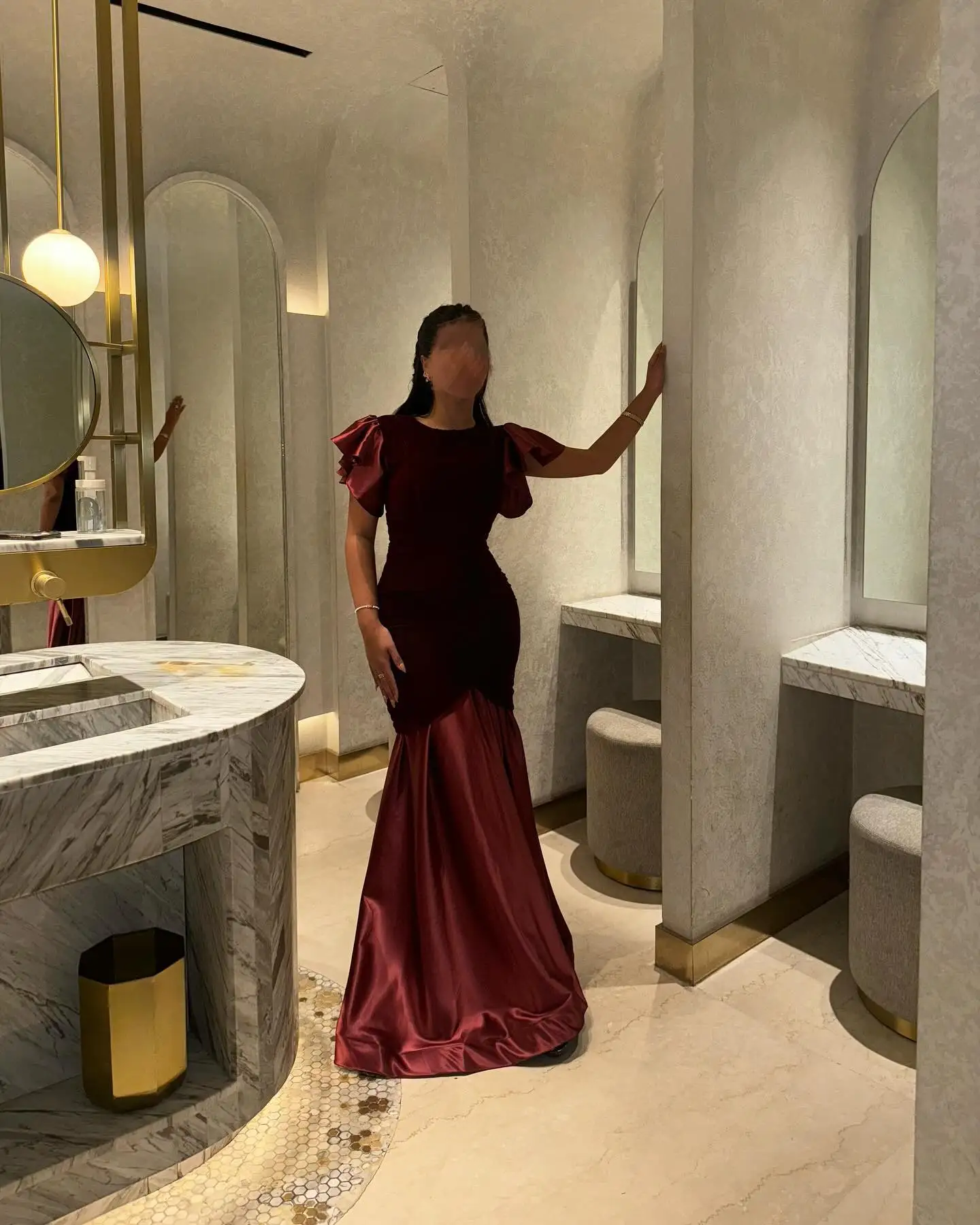 Robe De soirée De forme sirène, col rond, en velours et Satin, personnalisée, classique, manches courtes, plis