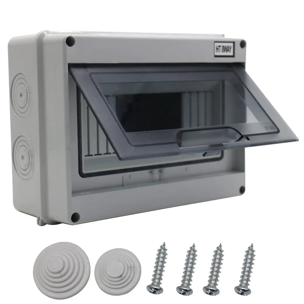 8-Way IP65 ABS DIN Rail MCB Distribution Box with Transparent Cover, for Indoor Wall Circuit Breakers