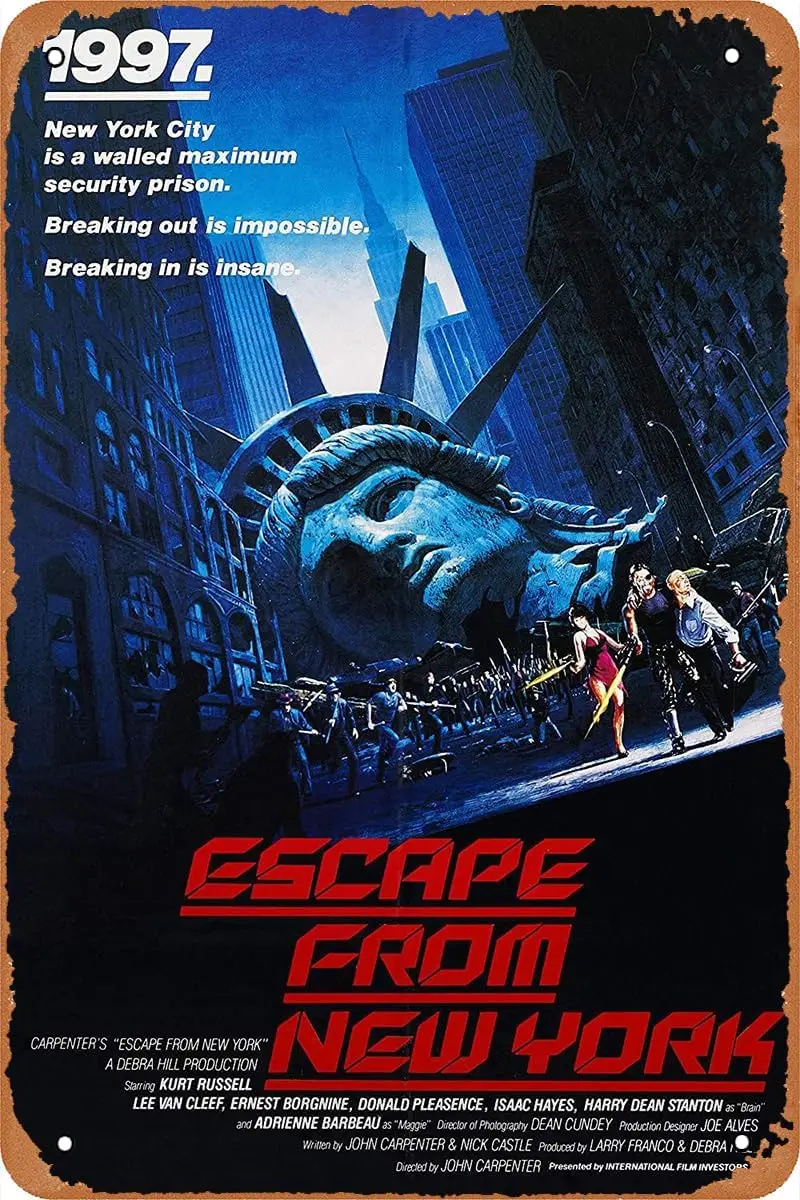 Escape from New York Movie Poster Vintage Tin Sign Retro Metal Sign for Bar Pub Garage Man Cave Home Wall Decor Gift 12 X 8 inch