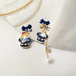 Cartoon Bunny Alice Magic Girls Earrings Fashionable Sweet Cute Asymmetric Poker Rabbit Earrings for Women Party Cosplay