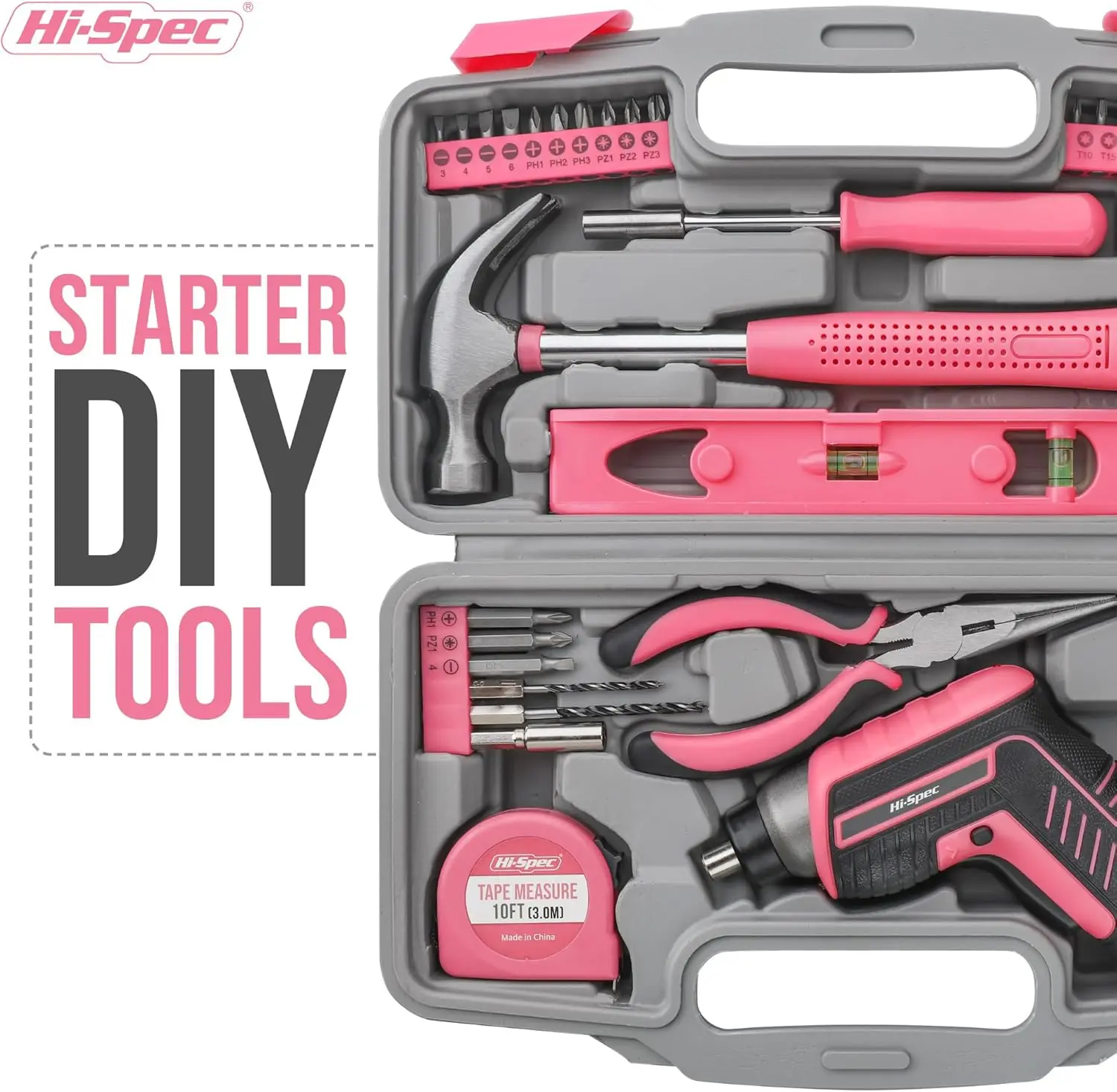 35-Piece Pink Tool Kit with USB Electric Screwdriver, Home Repair Set for Women