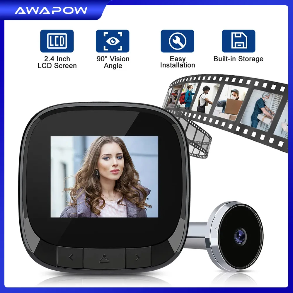 

Awapow 2.4Inch Door Bell Eye Peephole Camera 90° LCD Digital Doorbell Rechargeable Built-in Storage Cat Eye Door Peephole Viewer