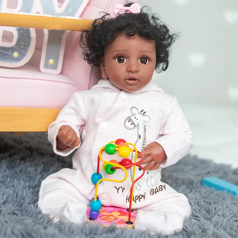 43CM High Quality Black Skin Doll Premie Size Reborn Baby Doll Layla Dark Brown Skin Black Curly Hair Liflike Premie Baby