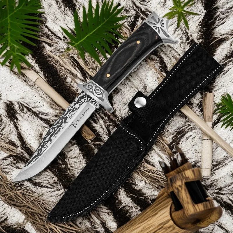 9.4 Inch EDC Camping Kitchen Knife Stainless Steel Outdoor Survival Knife With Scabbard Military Tactical Knife For Self Defense