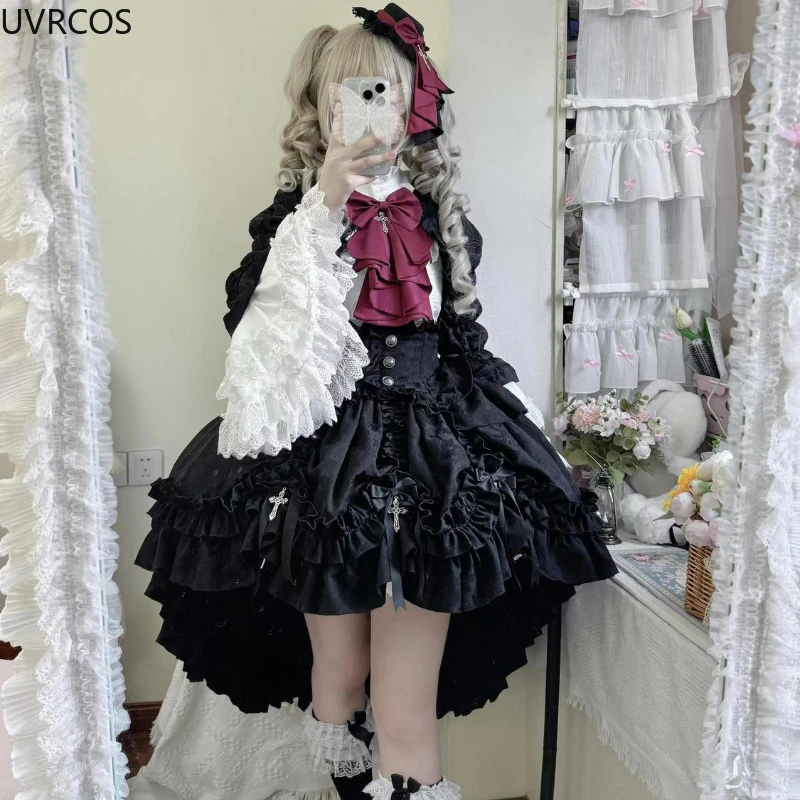 Victorian Gothic Lolita Dress Set Punk Style Y2k Evening Party Dresses Vintage Elegant Cosplay Anime Three Pieces Suit for Women