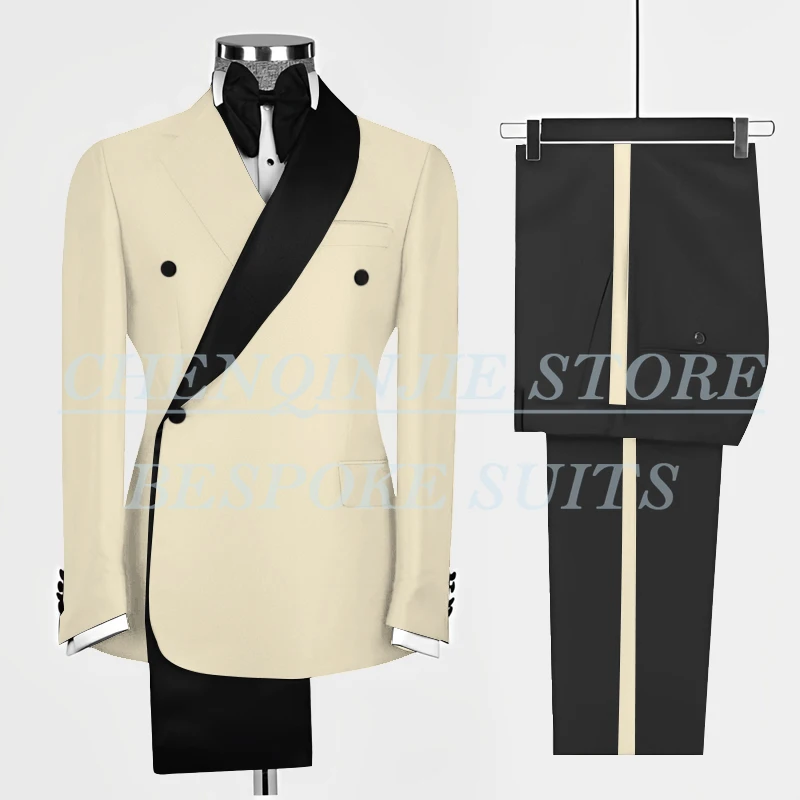 Luxury Black Men Suits Double Breasted Slim Fit Male Clothing Custom Made 2 Piece Jacket Pants Elegant Full Set Costume Homme