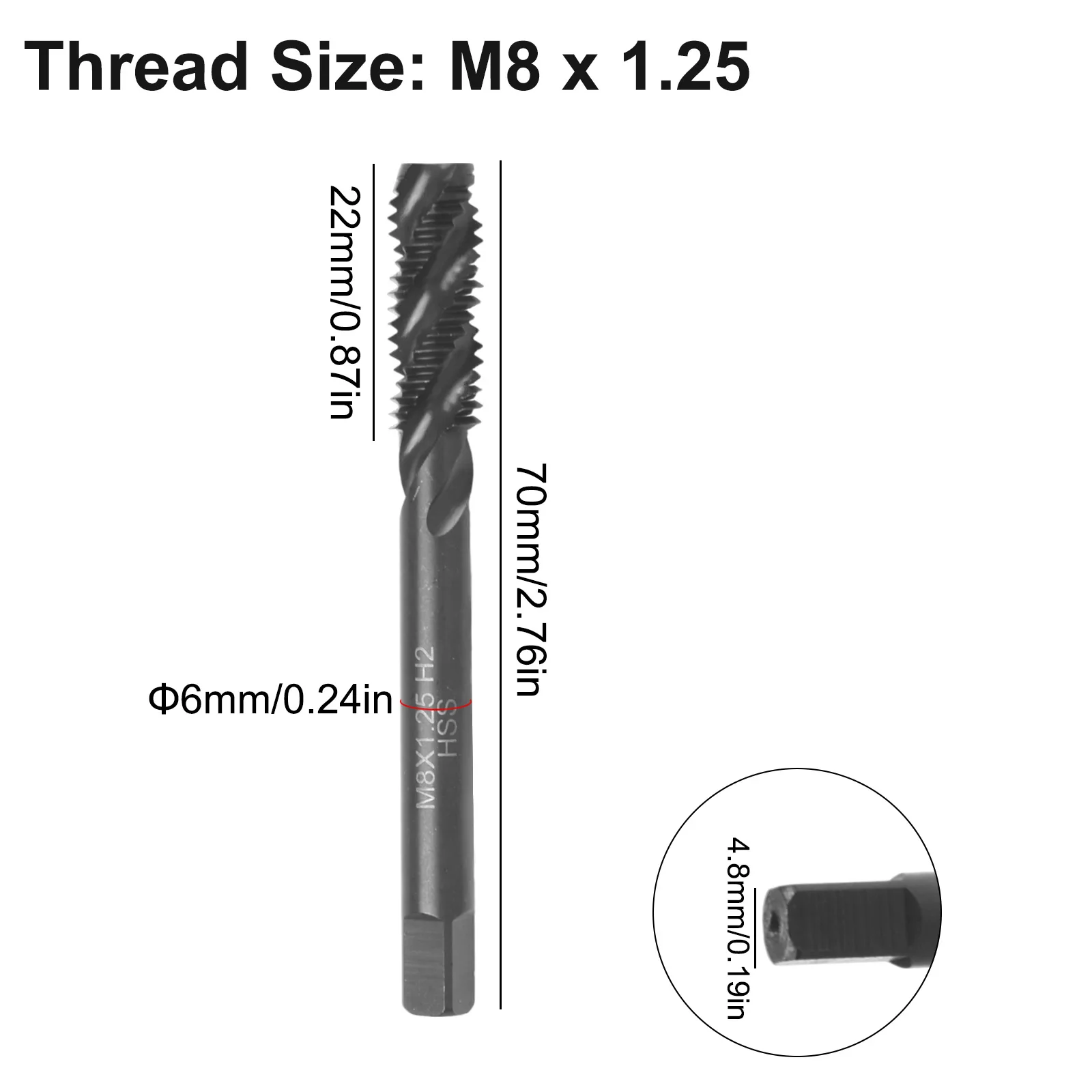 Brightness Machine Thread Aluminum HSS Nitriding Coated Metric Machine Thread Tap M8 X 1.25 Upward Chip Removal