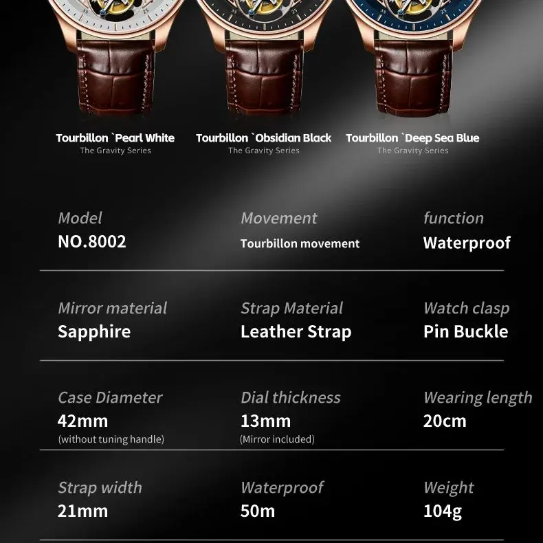 OUPINKE 8002 Tourbillon Automatic Watch for Men Swiss Certification Sapphire Mirror Leather Strap Waterproof Man Hand Clock NEW