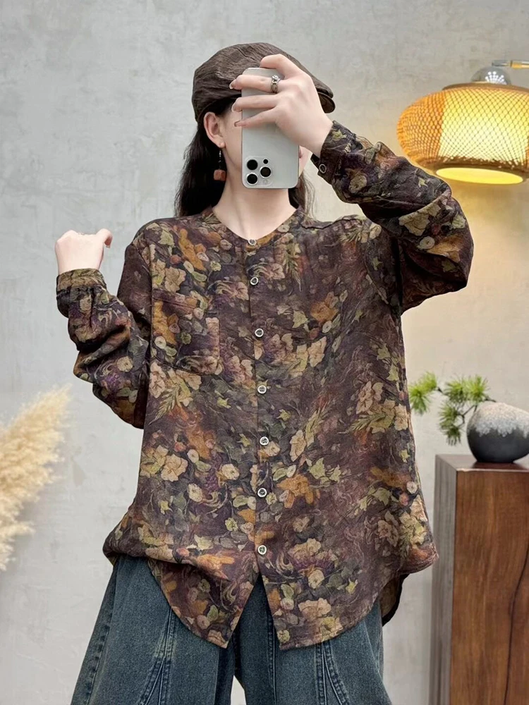 Max LuLu 2024 Winter Womens Fashion Printed Linen Shirts Loose Floral Clothes Ladies Classic Casual Tops Luxury Cotton Blouses