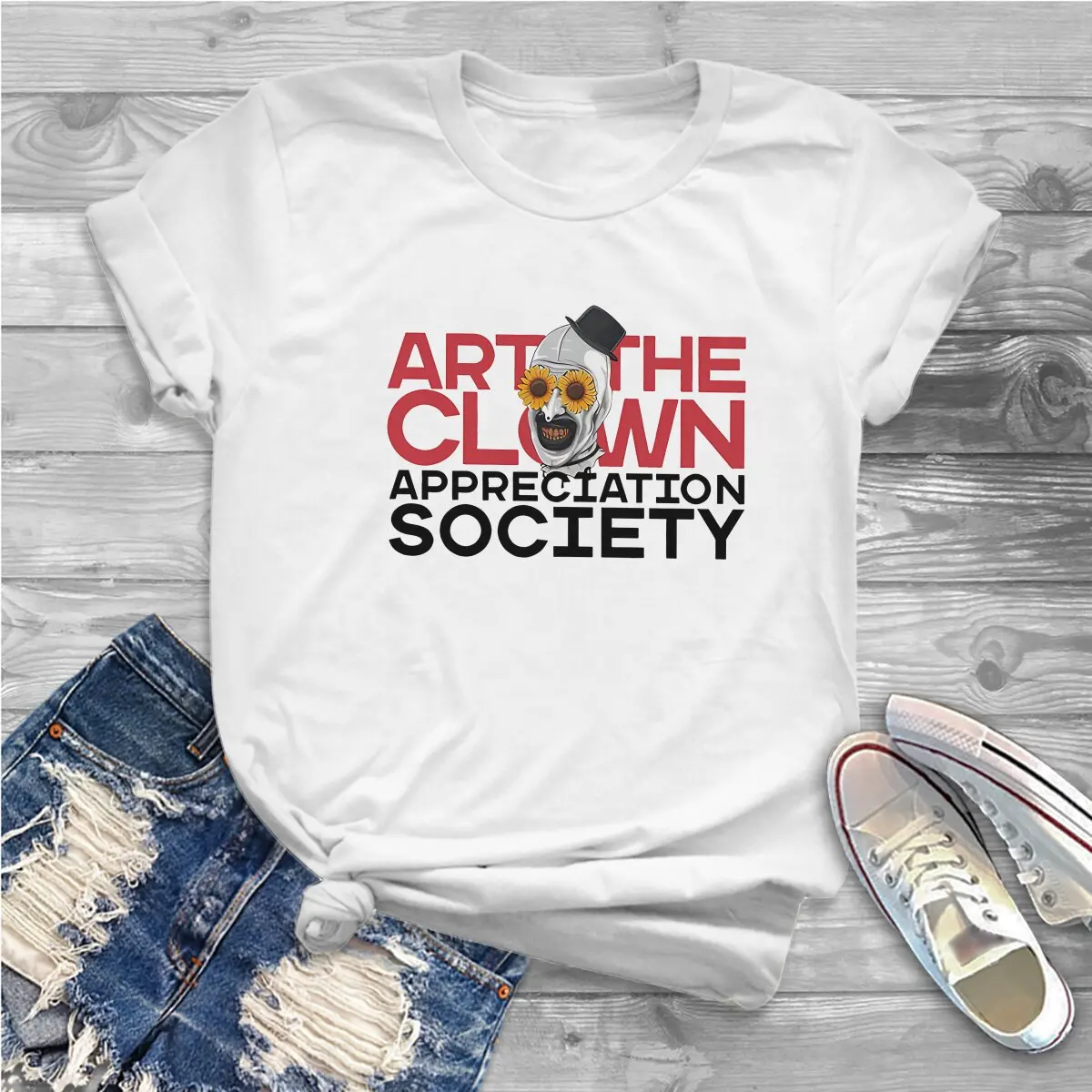 Terriefer Slasher Movie Art The Clown Appreciation Society T Shirt Harajuku Alternative Women's Polyester Tees O-Neck