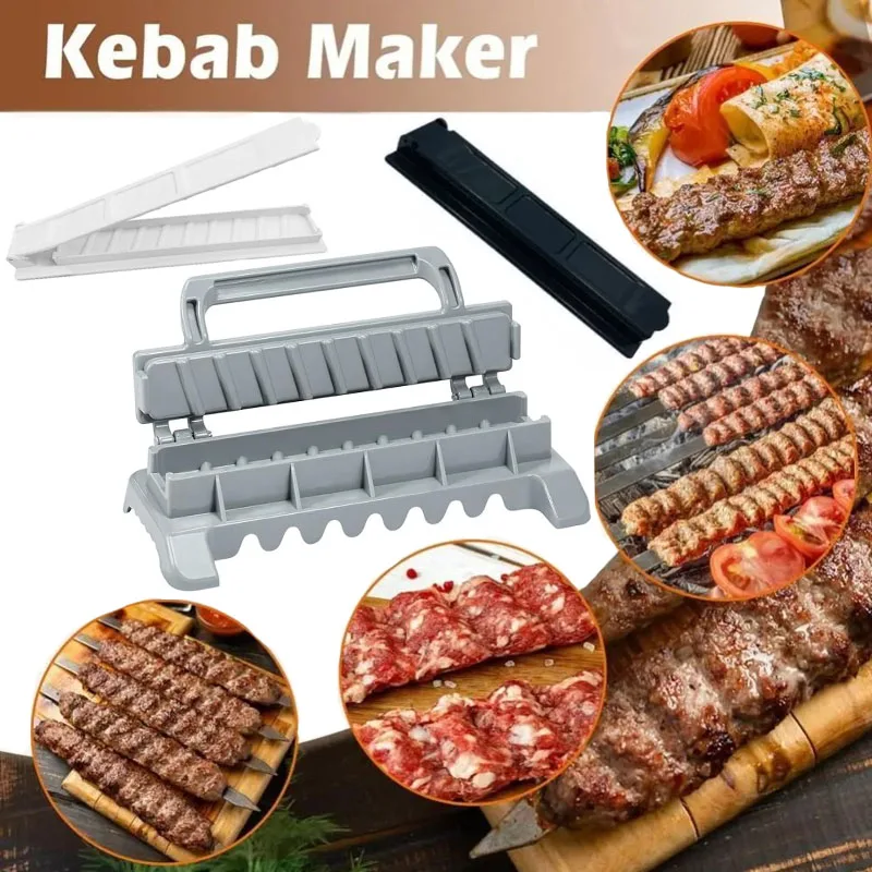 BBQ Kebab Maker Plastic Barbecue Meat Skewer Machine Barbecue Large Manual Kebab Mould Reusable Camping Picnic Gadget Skewer