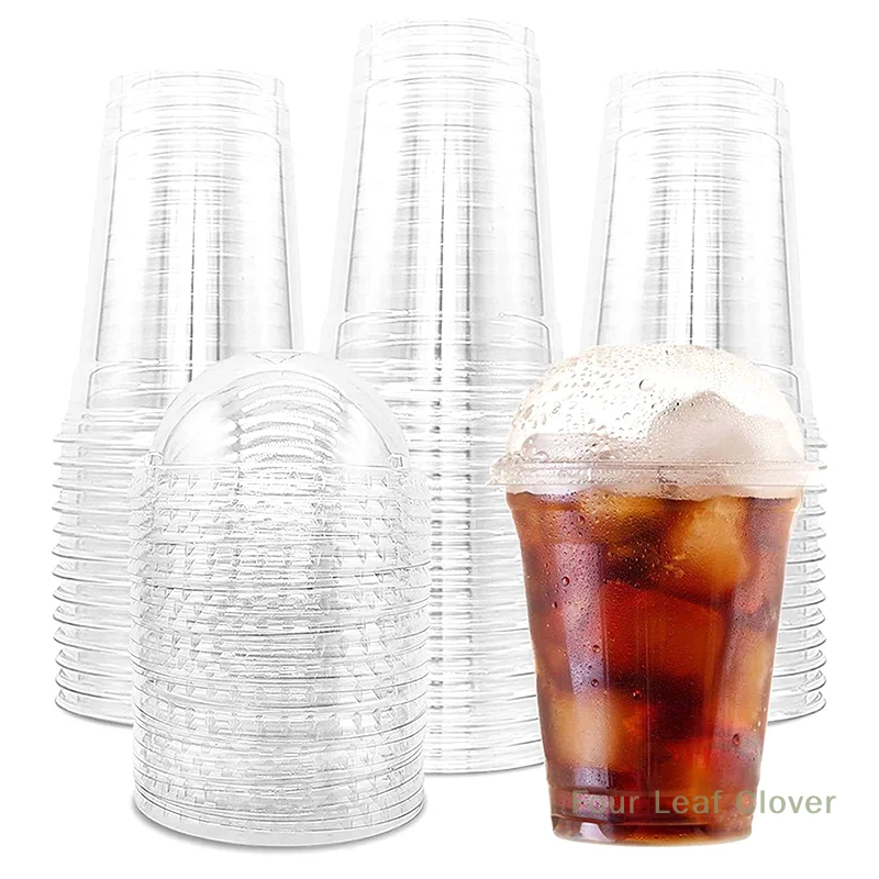 

100pcs Fruit Juice Milk Tea Drink Ice Cream Dessert Cups With Lid Cold Beverage Disposable Clear Plastic Iced Coffee Cups