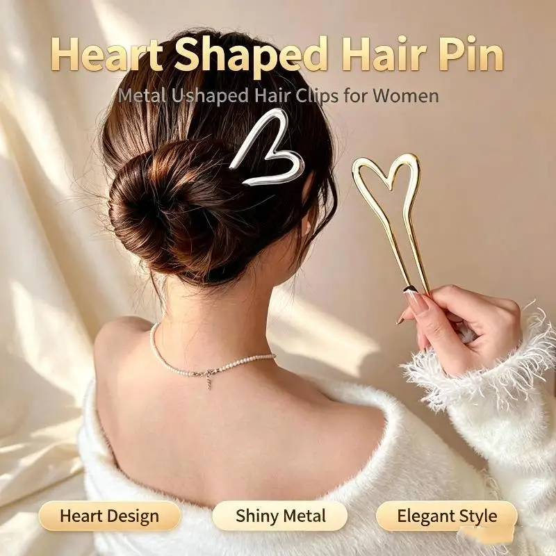 Koreanische Neue Haarnadeln Haarstäbe Herz Geometrisch Metall Trendige Metall-Haaraccessoires Kopfschmuck Frisur für Frauen Mädchen Schmuck – Detail 1