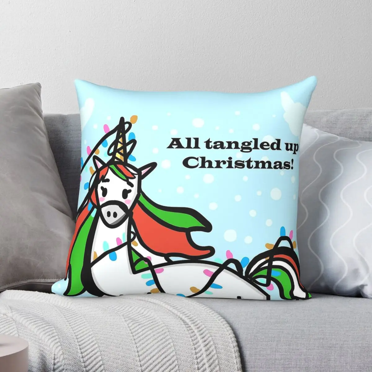 Unicorn All Tangled Up In Christmas Square Pillowcase Polyester Linen Velvet Printed Zip Decorative Pillow Case Home Cover 45x45