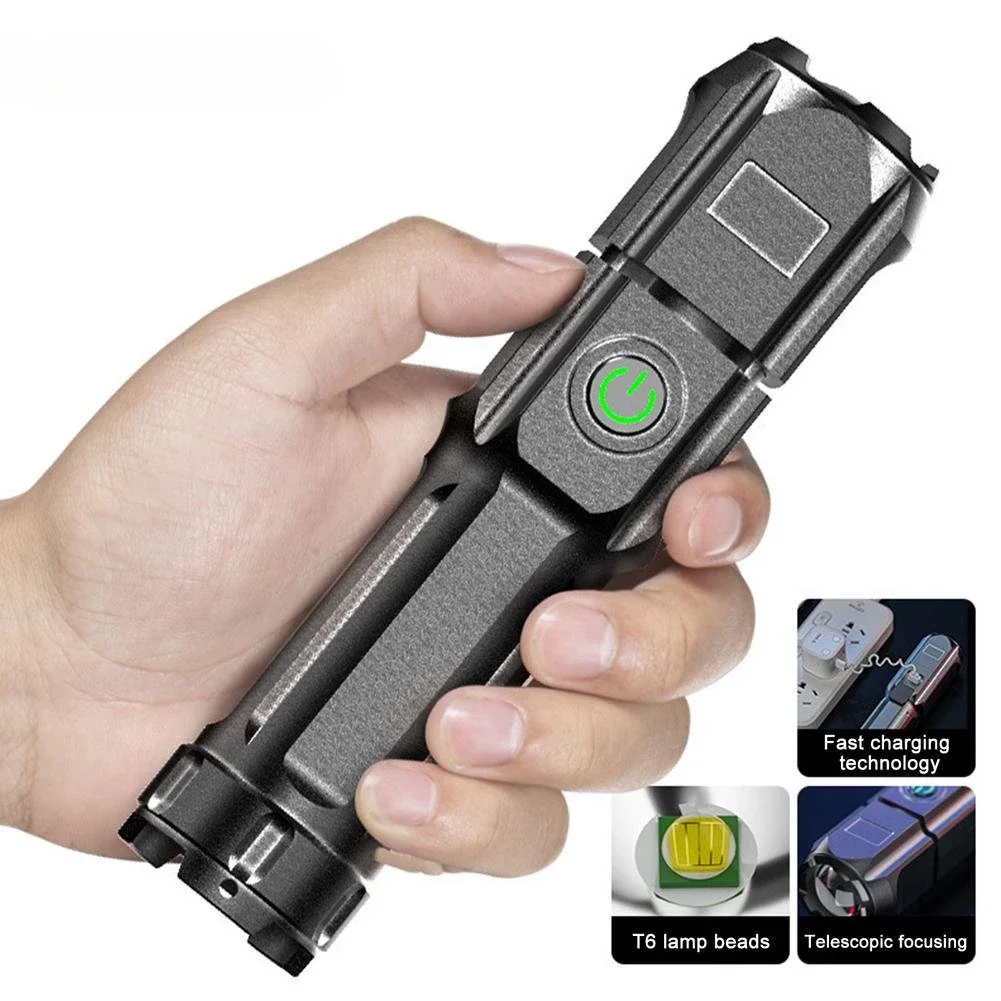 

Portable Super Powerful LED Flashlight Zoom Outdoor Camping Tactical Torch USB Rechargeable Waterproof Lamp Ultra Bright Lights