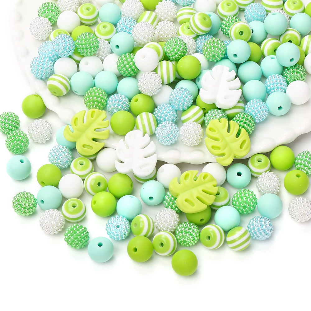 74Pcs 12mm Silicone Beads Round Chew Beads Set Turtle Back Leaf Beads Food Grade DIY Pacifier Chain Clips Jewelry Accessories