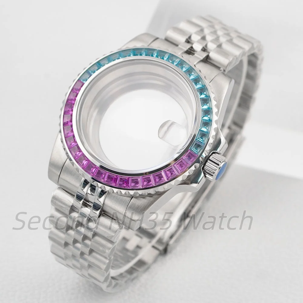 Diamond 40mm Silver Watch Case Sapphire Glass Stainless Steel Oyster/Jubilee/President Bracelet For SUB NH34/NH35/NH36 Movement