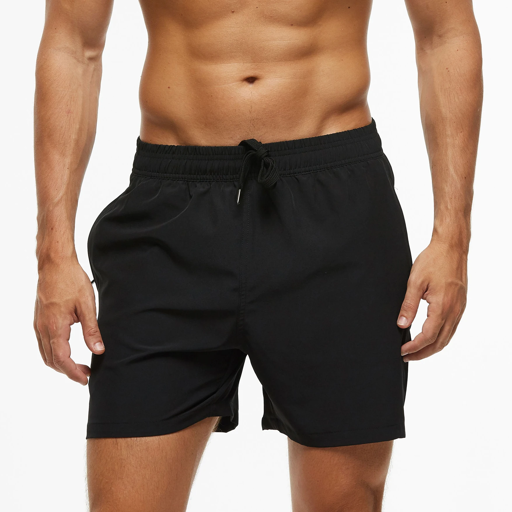 Calção de praia seca rápida masculina, calção de banho, bolsos com zíper, calça curta, verão