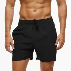 Calção de praia seca rápida masculina, calção de banho, bolsos com zíper, calça curta, verão