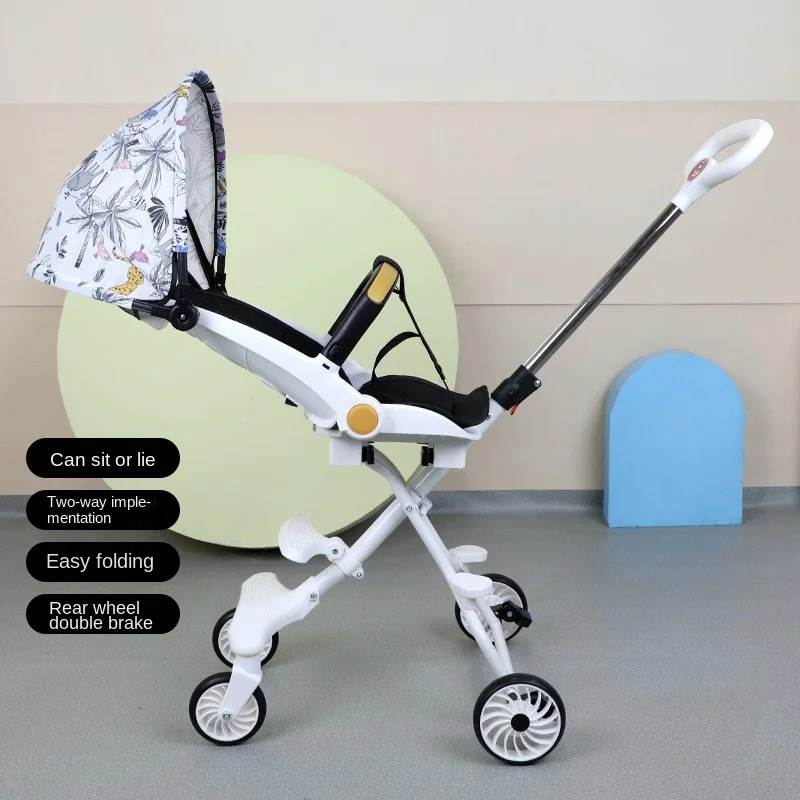 Foldable Baby Stroller Portable Lightweight Baby Stroller For Sitting Lying Outdoor Reversible Two-way Stroller Cart Anti Roll