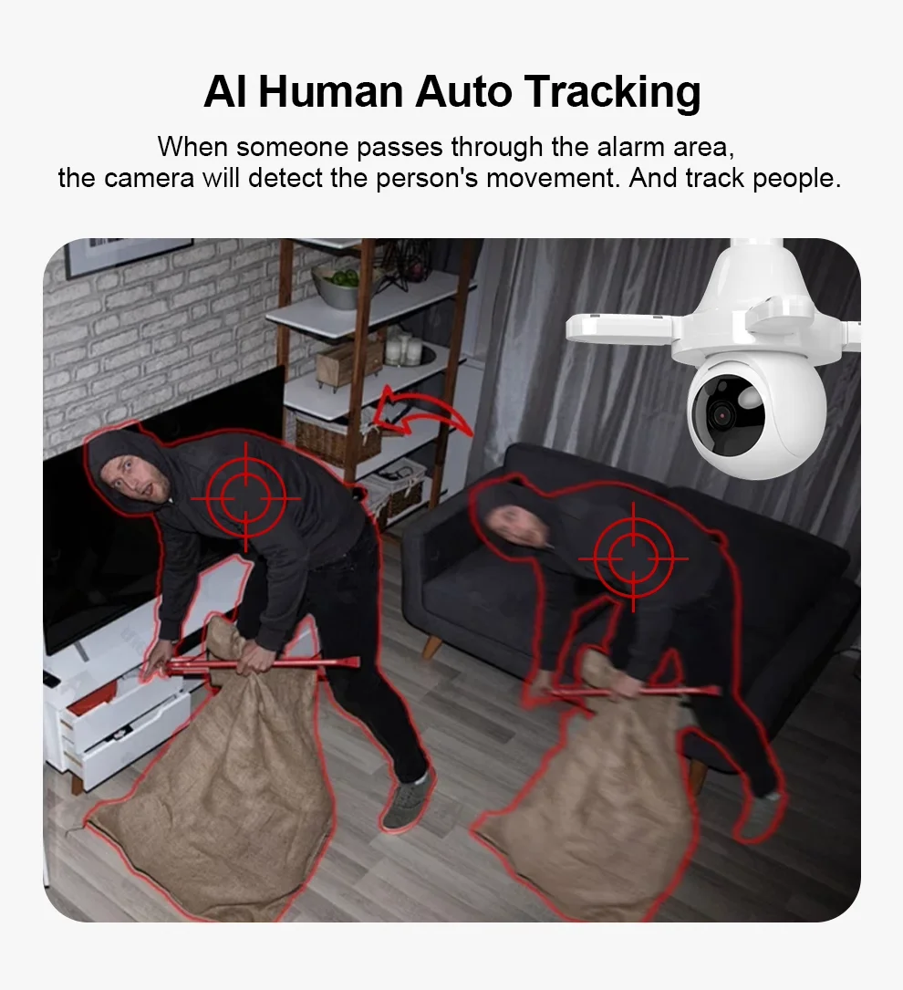 DIDSEth-CCTV Segurança Câmera IP, Filtro Humanoid AI, Push Color, Visão Noturna, Vigilância, WiFi, 5MP Luz, E27