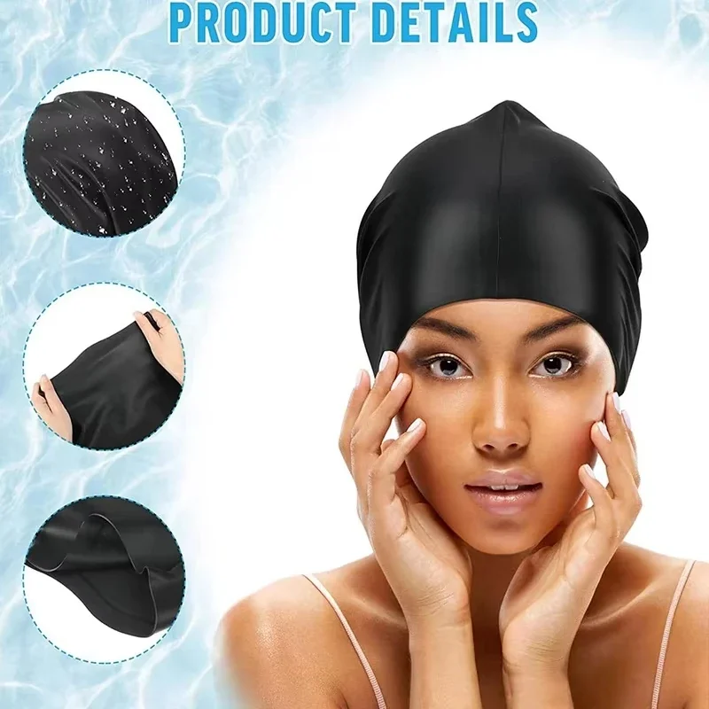 Large Size Silicone Swim Cap Full Wrap Adult Swimming Cap Soft Comfort For Long Hair Dreadlocks Wearers Non-slip Inner Lining
