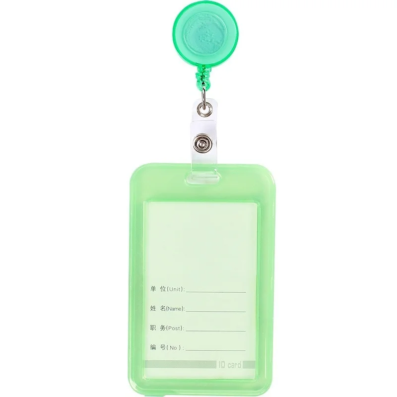 Transparent Retractable Badge Reel with Work Card Holder ID Tag Employee's Work Pass Card Case with Card Clips