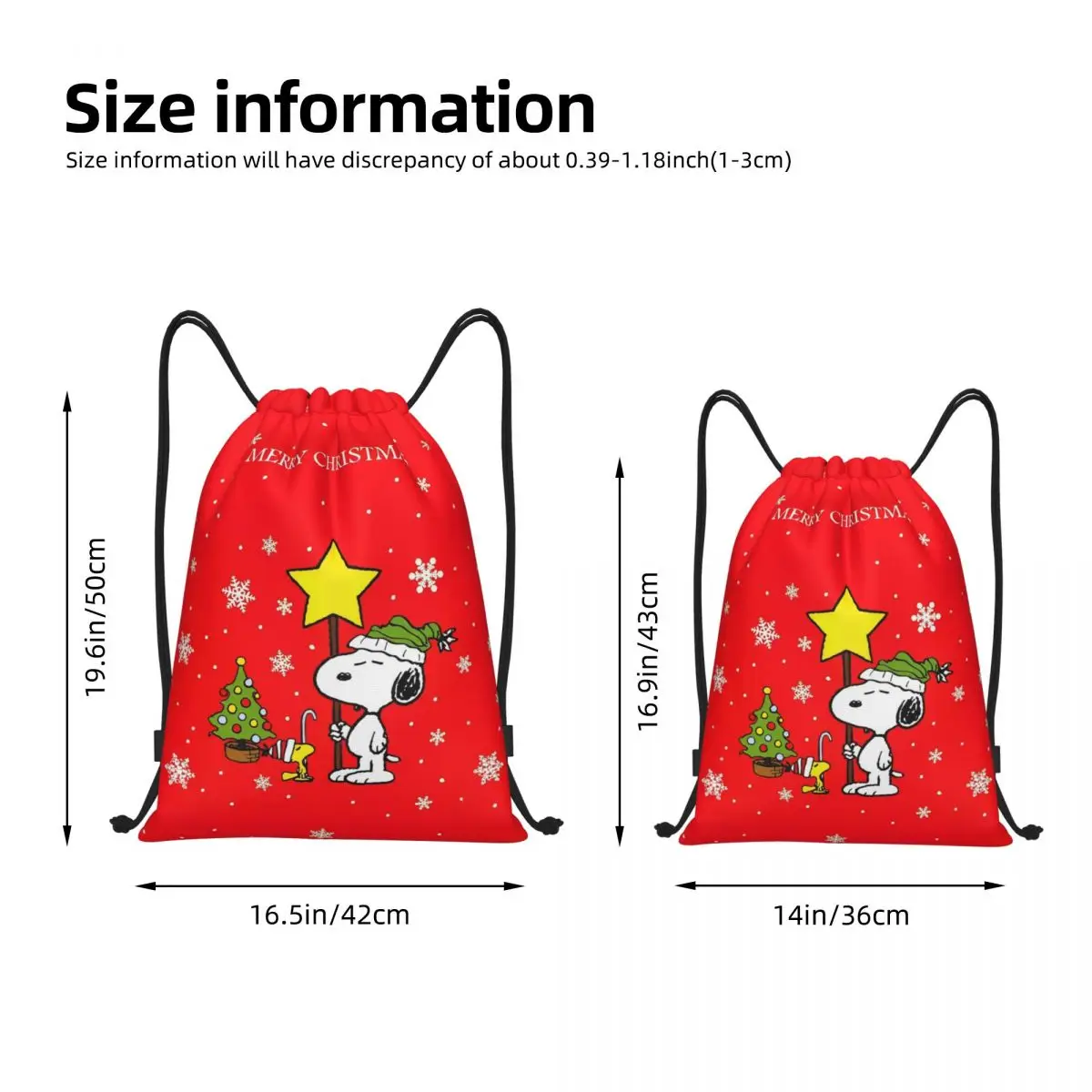 Cute Cartoon Snoopy Drawstring Backpack Sports Gym Bag Water Resistant Christmas String Sackpack for Yoga