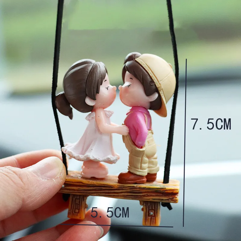 Cartoon Figure Swing Couples Car Accessories Cute Kiss Doll Ornament Auto Rearview Mirror Hanging Pendant Interior Decor Gifts