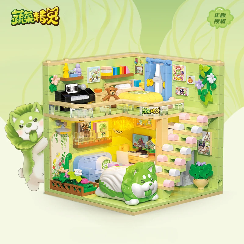 กะหล่ําปลีสุนัข Apartment Building Blocks House DIY Street View Series อนุภาคขนาดเล็กประกอบของขวัญวันเกิดของเล่นบล็อกอาคาร
