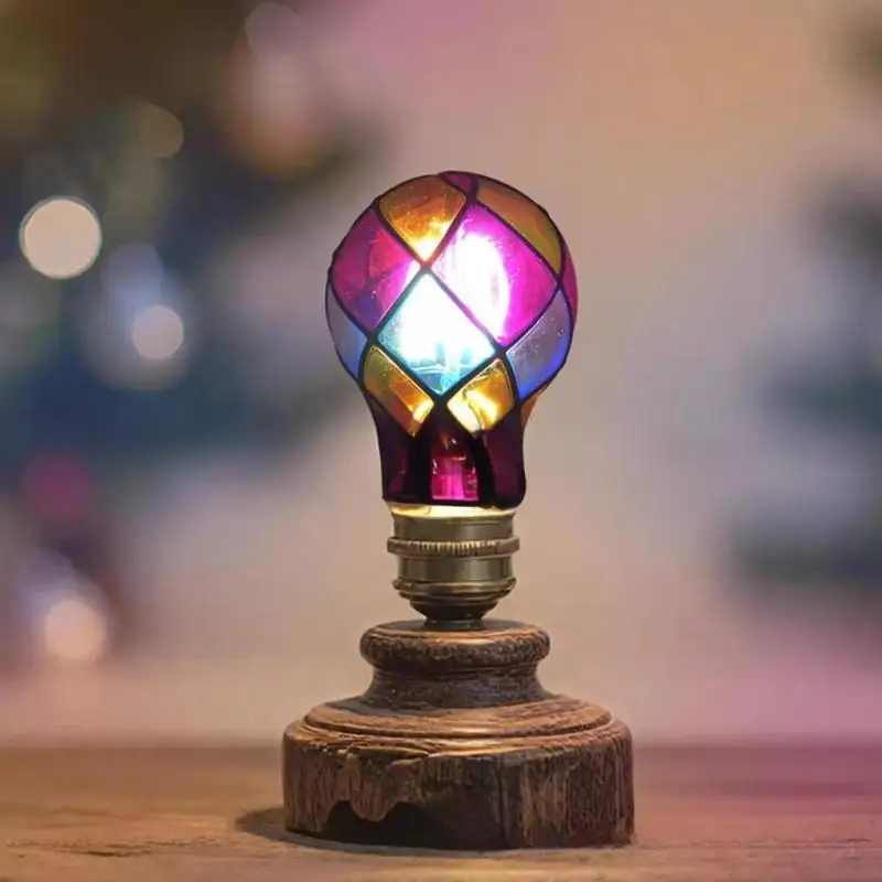 Stained Glass Light Bulb 4W ST64 LED Light Bulb Painted Glass E26 Base Night Lamp Home Decor Romantic Festive Atmosphere