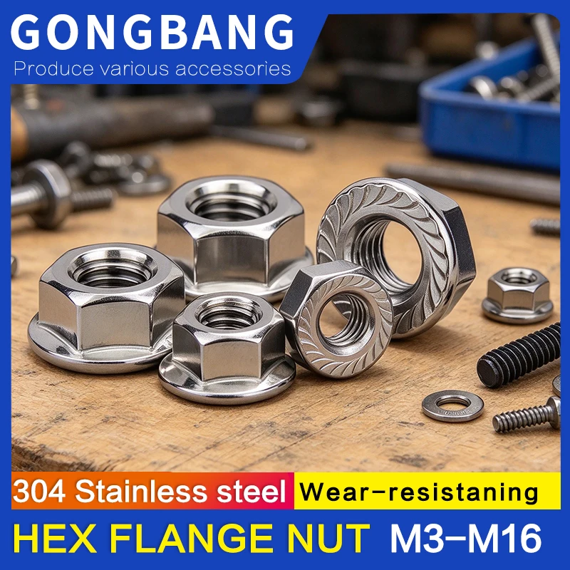 5/10/25pcs Flange Nut Lock Nut M3 M4 M5 M6 M8 M10 M12 High Quality Stainless Steel Hexagon Hex Head Serrated Spinlock DIN6923